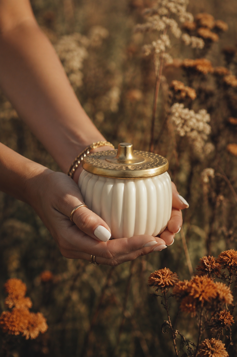 PRE-ORDER! Ivory + Gold Pumpkin Jar | 18oz